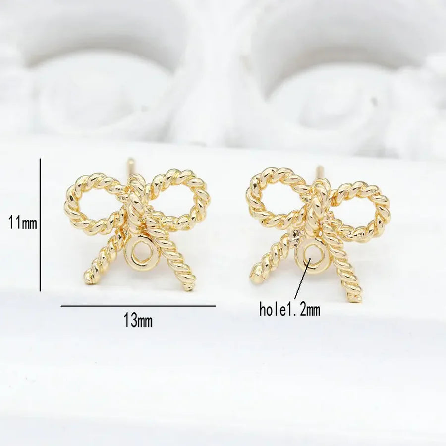 6PCS 10*14.5MM 18K Gold Color Plated Brass Bowknot Stud Earrings Pins High Quality Diy Jewelry Findings Accessories