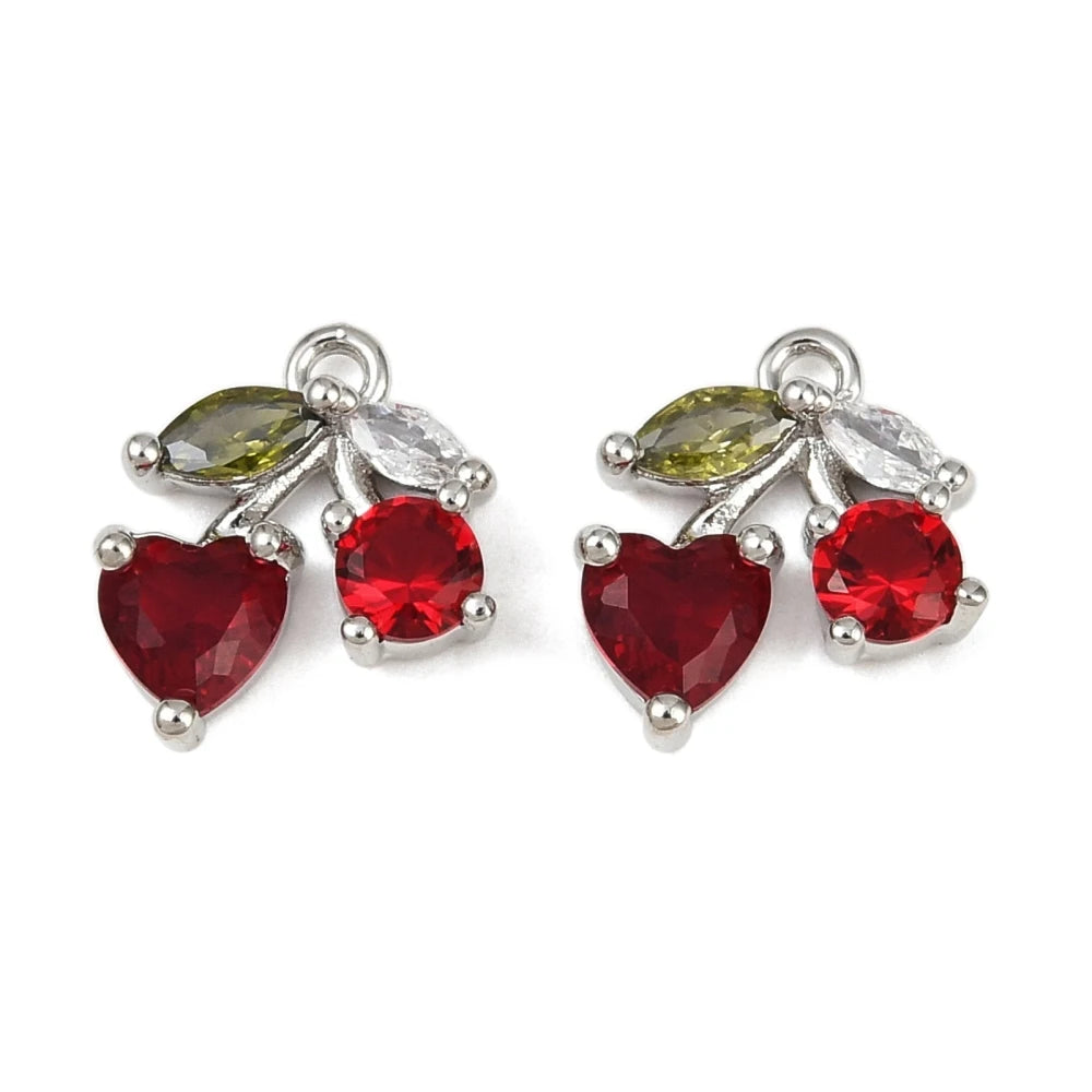 10Pcs Crystals Cherry Pendants Cubic Zirconia Fruit Hang Ornament for Jewelry Making Craft Keychain Necklace DIY Accessories