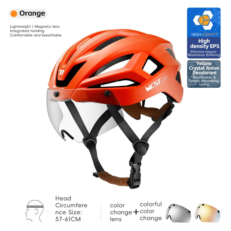 WEST BIKING Magnetic Goggles Bike Helmet Ultralight Aero Cycling Helmet Men Women Electric Scooter Motorcycle Bicycle Helmet