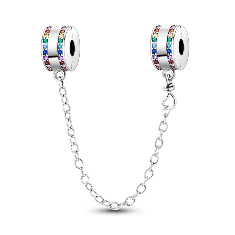 S925 Silver Plated Star Moon Safety Chain Charms Beads Fit Original Bracelet Fine DIY Birthday Jewelry