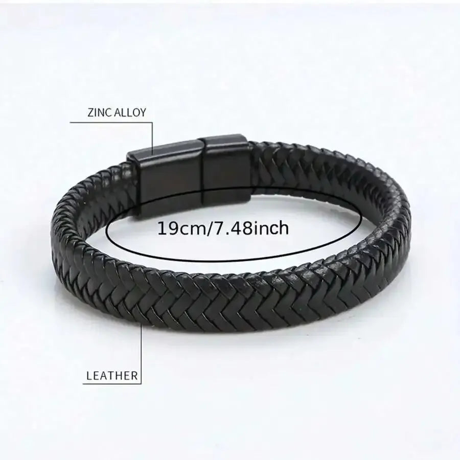 Black PU Leather Magnetic Bracelet Men's Mature and Stable and Elegant Giving Men The Best Gift for Men