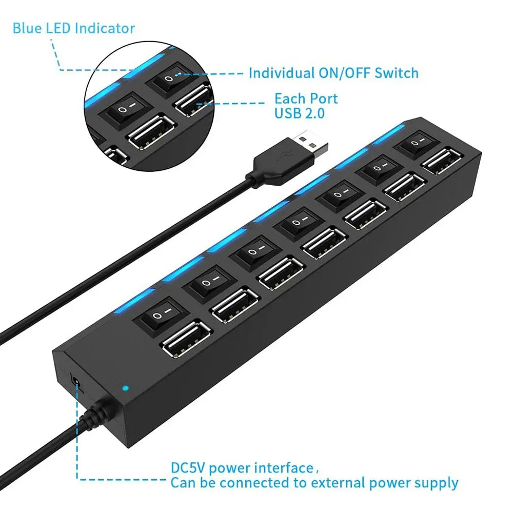 Hub USB Adaptateur USB Multi Ports UtiliserUSB 2.0 PC Ordinateur Accessoires Commutateur USB pour Ordinateur Portable
