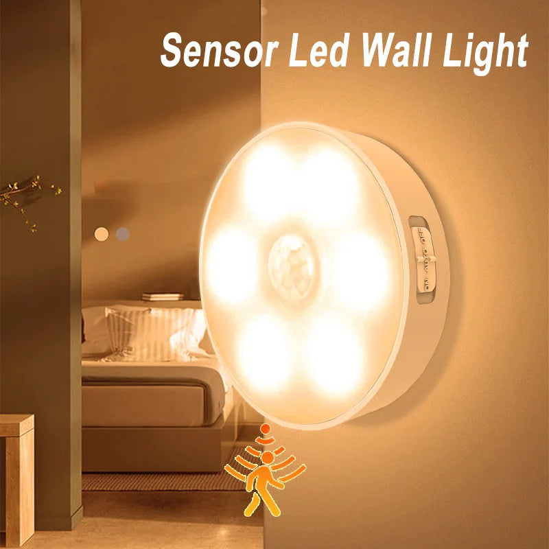 PIR Motion Sensor Night Light,Rechargeable LED Wall Lamp,Indoor Corridor Bedroom Stairs Closet,Warm White Lighting,Night Light