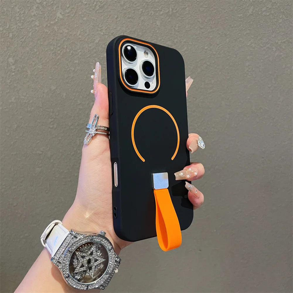 Soft Silicone Strap Magnetic Magsafe Phone Case For iPhone 14 15 16 Pro Max Plus 13 12 11 Wireless Charge Frosted Clashing Cover