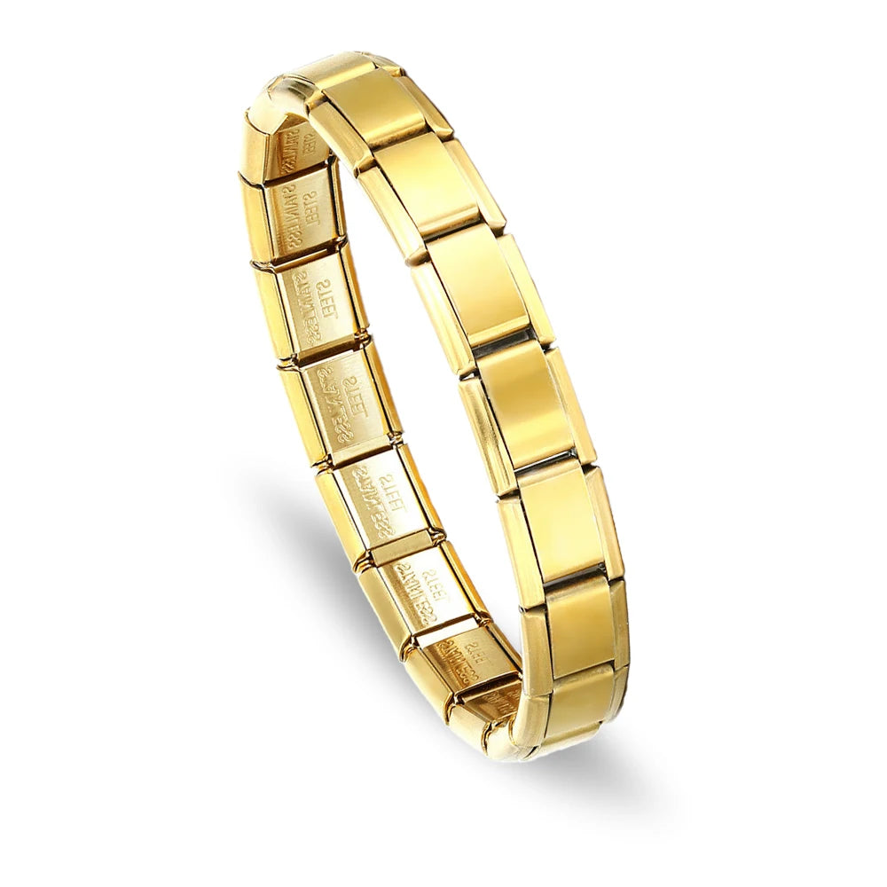 Yupsk Trendy Square Italy Stainless Steel Bracelets For Women Men HipHop Metal  Modules Stretchable Gift Birthday Party Jewelry