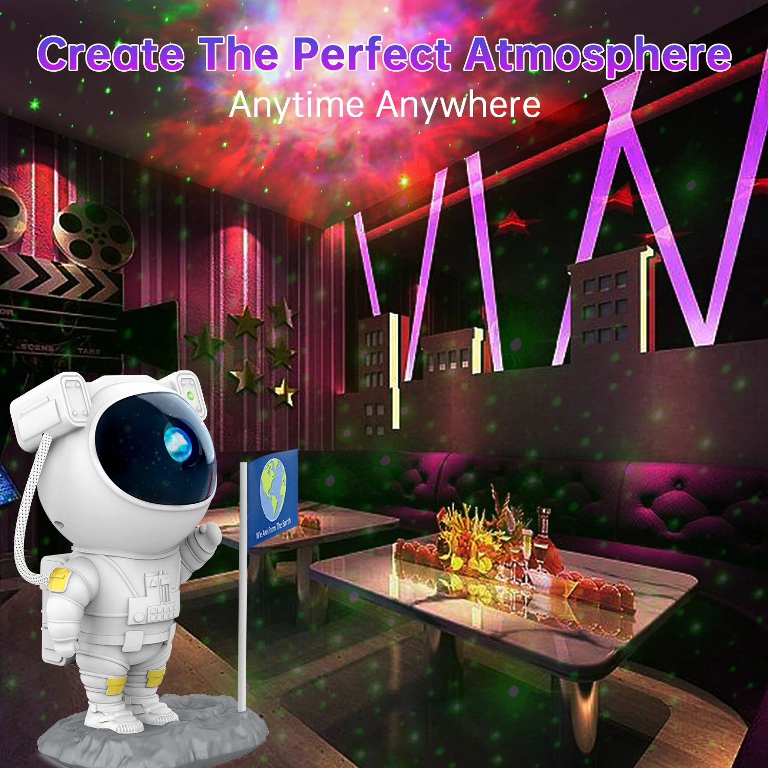 Galaxy Astronaut Projector with Bluetooth Music Speaker App Control Timer Nebula Star Space Projector Night Light for Kids Gift