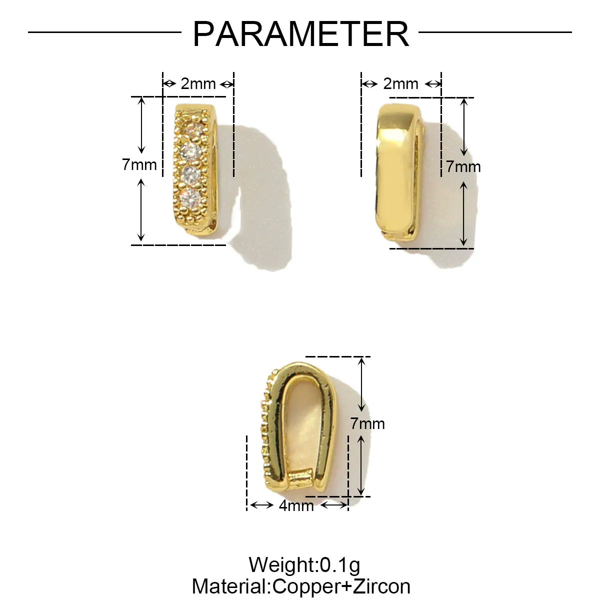 10pcs/Lot Fashion Copper Zircon V Shaped Pinch Bail Clasps Melon Seeds Clips For DIY Necklace Pendant Women Jewelry