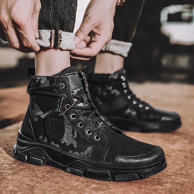 Hiking Boots For Men Autumn High Top Camouflage Desert Casual Flats Mens Boot Breathable Non Slip Work Shoes