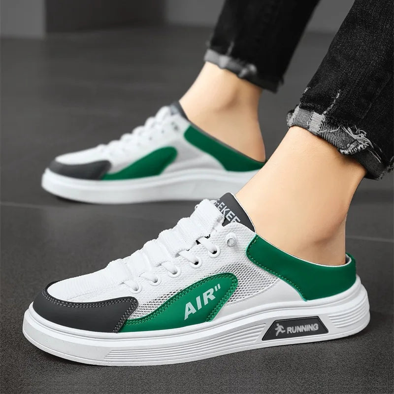 Half Slippers Men Low-top Canvas Shoes Casual Breathable Sneakers Korean Style Autumn Lace Up Casual Non-slip Trainers