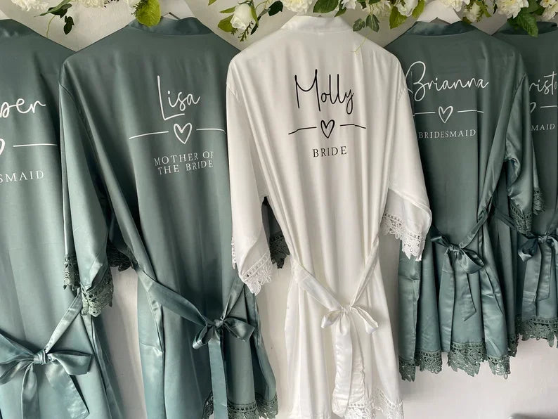 Bridesmaid Robes Bride Gift Bride Robe Bridesmaid Gift Satin Lace Robe Bride Dressing Gown Bridal Party Robes Wedding Robe Perso
