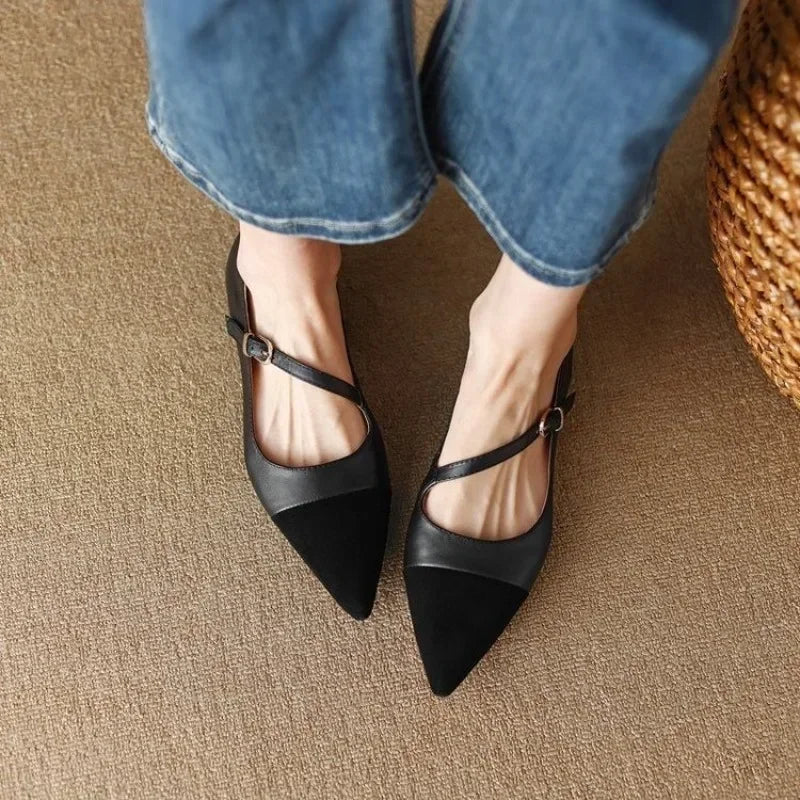 Vintage Brown Pointed Toe Mary Jane Shoes Women's 2025 New Spring Flat Heel Shoes