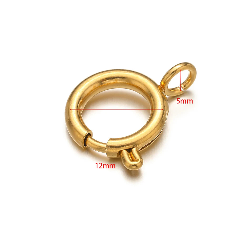 10pcs Stainless Steel Round Spring Ring Clasps Necklace Connectors for DIY Jewelry Bracelet Making Earrings Accessories 5-12mm