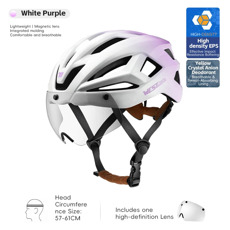 WEST BIKING Magnetic Goggles Bike Helmet Ultralight Aero Cycling Helmet Men Women Electric Scooter Motorcycle Bicycle Helmet