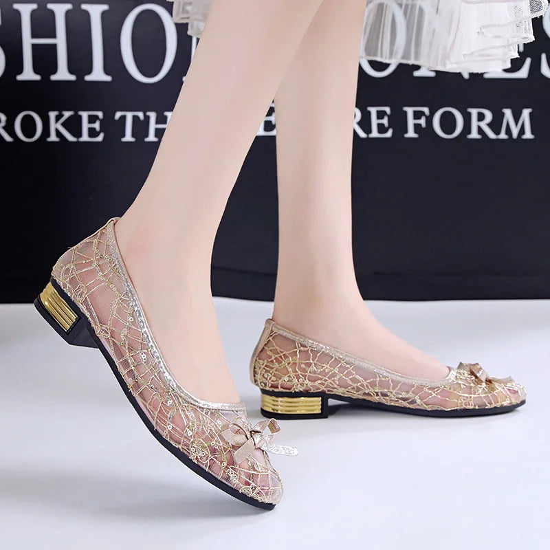 2025 Summer Casual Fashion womens shoes Pointed Toe Low Heel Solid Color Comfortable Non-slip Wear-resistant Bow Women's Shoes