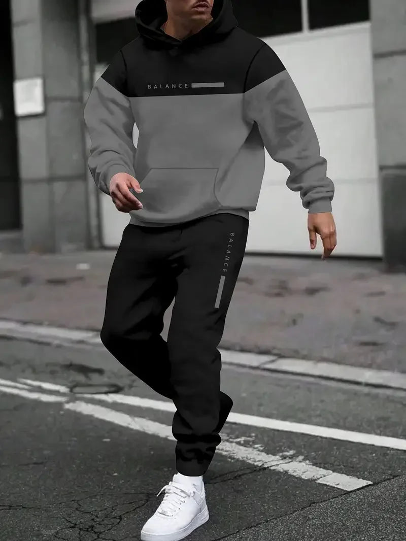 Men's Simple Design Hoodies Pants Two Piece Sets Autumn Winter Outdoor Street Hip Hop Long Sleeve Clothes Loose Casual Tracksuit
