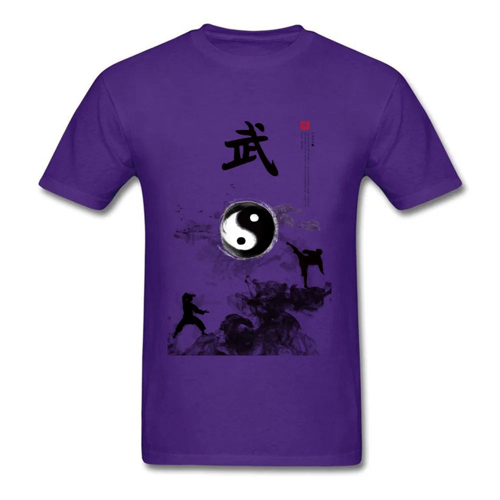 Yin Yang Kung Fu Chinese Traditional Water Ink Painting Men White T-shirt Short Sleeve Cotton T Shirt Unique Design