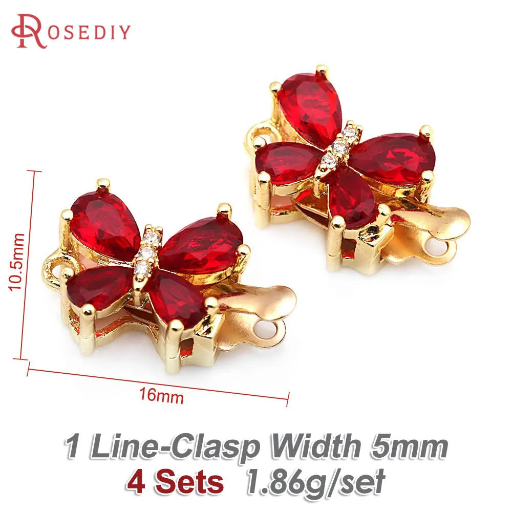 4 Sets 18K Gold Color Brass and Zircon Butterfly 1 Line and 2 Line Necklaces Connect Clasps Diy Jewelry Making Accessories