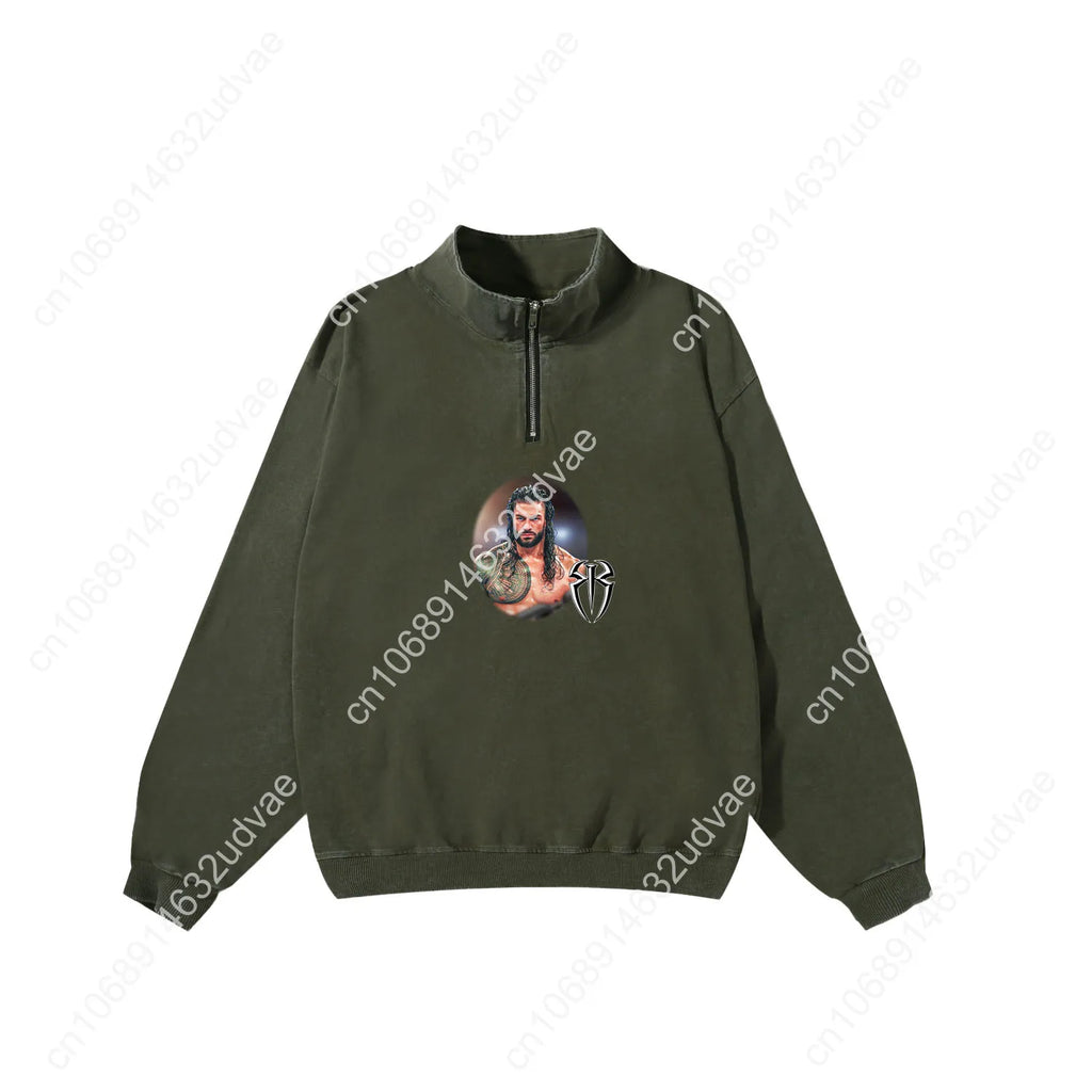 Roman Reigns Retro Sweatshirt Man Woman Teenager Vintage Pullover Half Zipper Sweat Shirt Photo Custom Made Tops Sleeved Tshirt