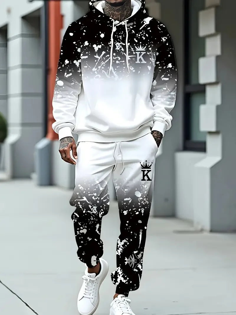 Men's Simple Design Hoodies Pants Two Piece Sets Autumn Winter Outdoor Street Hip Hop Long Sleeve Clothes Loose Casual Tracksuit