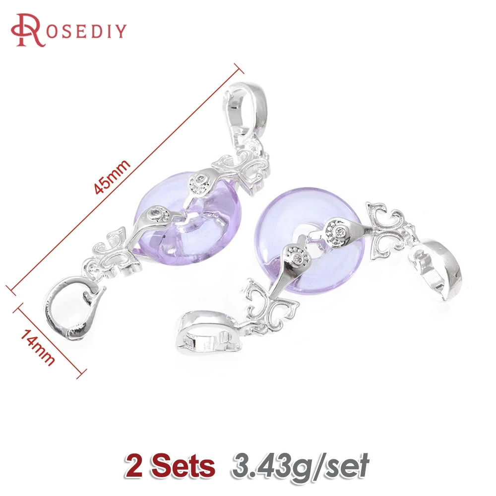 2 Sets 18K Gold Color Brass Zircon and Glass Round Connector for Necklaces Bracelet Clasps High Quality Diy Making Accessories