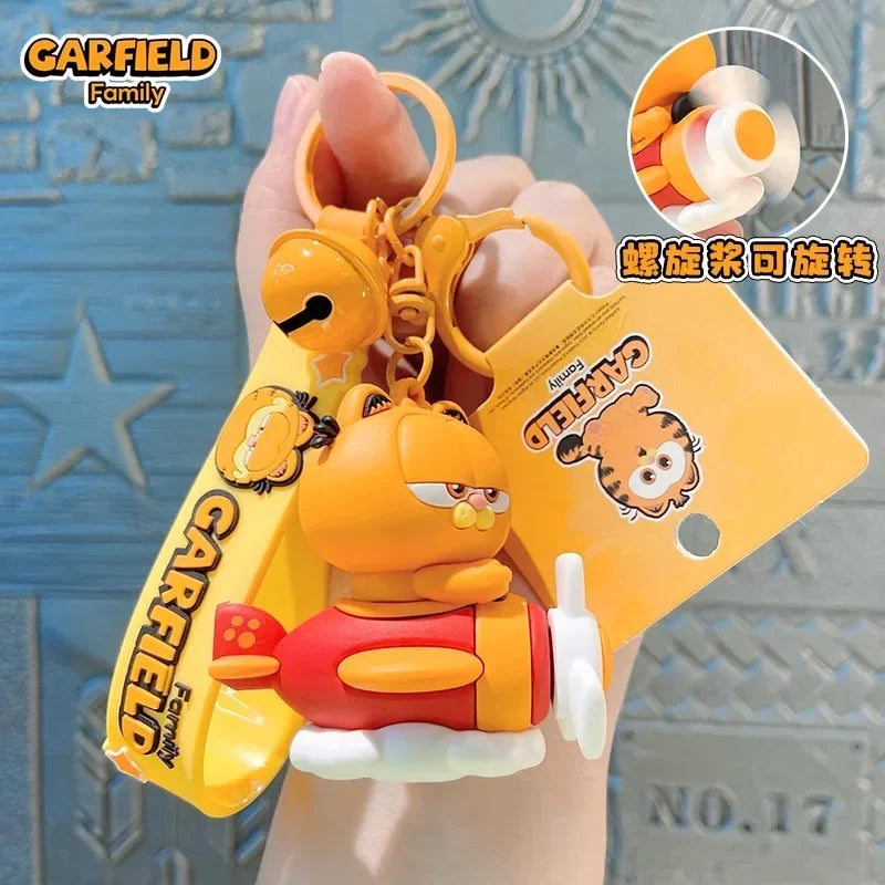 Anime Kawaii Garfield Action Figure Keychain Creative Rotating Aircraft Series Bag Pendant Cute Cartoon Garfield Model Toy Gift